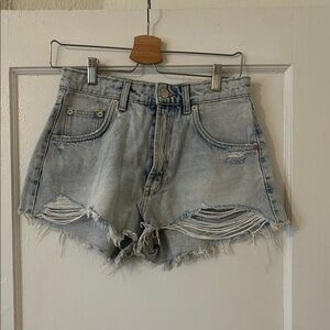Zara Blue Jean Shorts Distressed High-Waisted